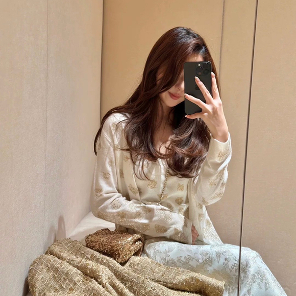 Butterfly Golden Brocade Cream Midi Skirt - Picture 5 of 7